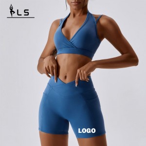 SC9283 Fitness al por mayor Yoga de desgaste activo Set Women Gym Gym Sólido Sport Sport Bra y pantalones cortos Conjunto de pantalones cortos de yoga