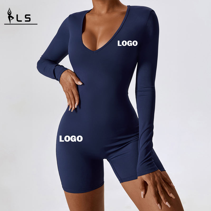 SC1079 LOGO OEM Custom SED SECH SECH LONGA BODYSUIT GYMAPT GYMPER Bodycon ActiveWear One Piece Yoga Jumpsuit