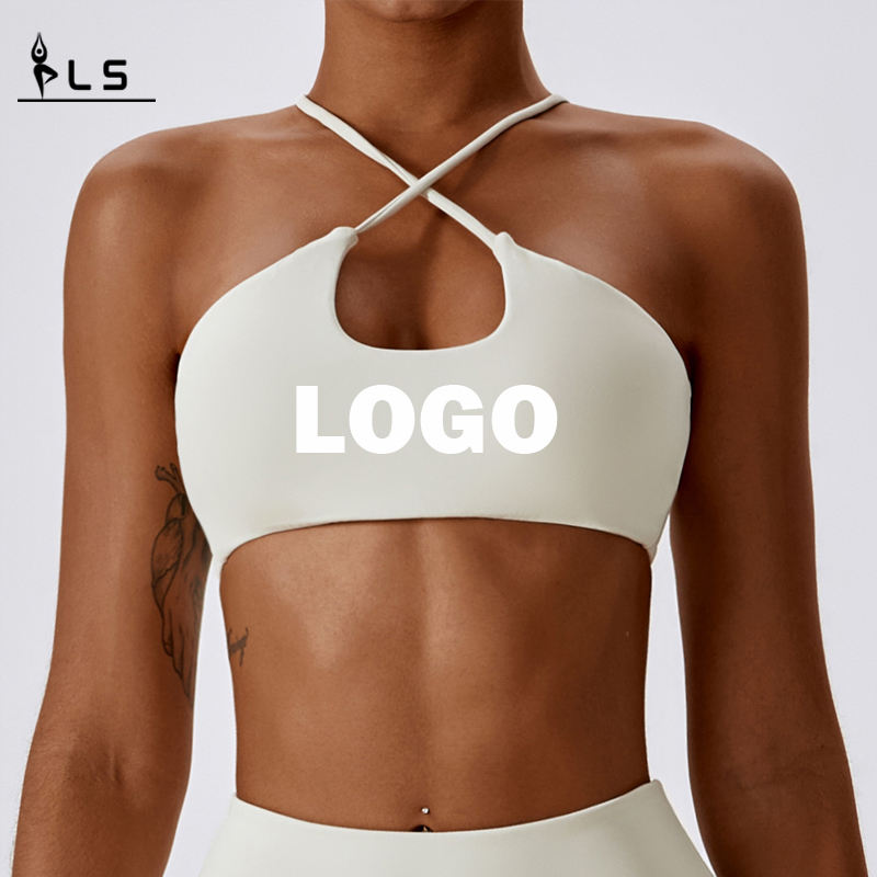 SC10165 Nylon Green Adultos transpirables Sport Bra Active Sexy Back Custom Logotipo Halter Halter Sports Bra