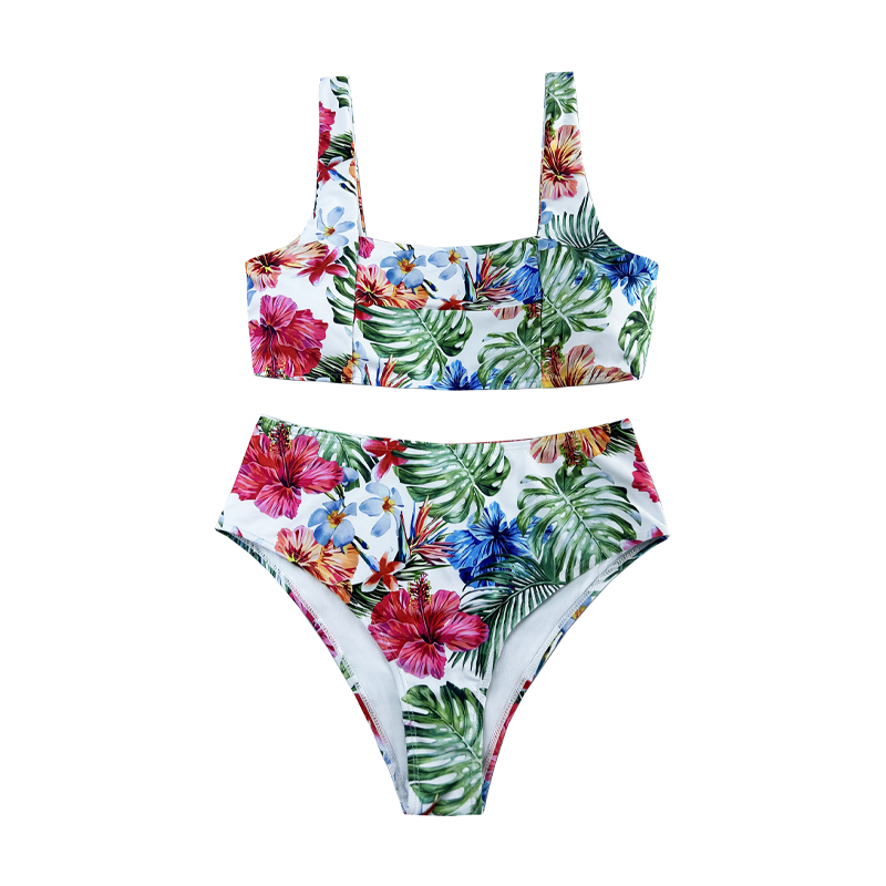 Casual y cómodo estilo floral National Back Back Hollow-Out Bread Vest Style Swimsuit de dos piezas