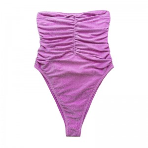 Purple Silver sin tirantes sin tirantes sin tirantes de una pieza plisada de una pieza