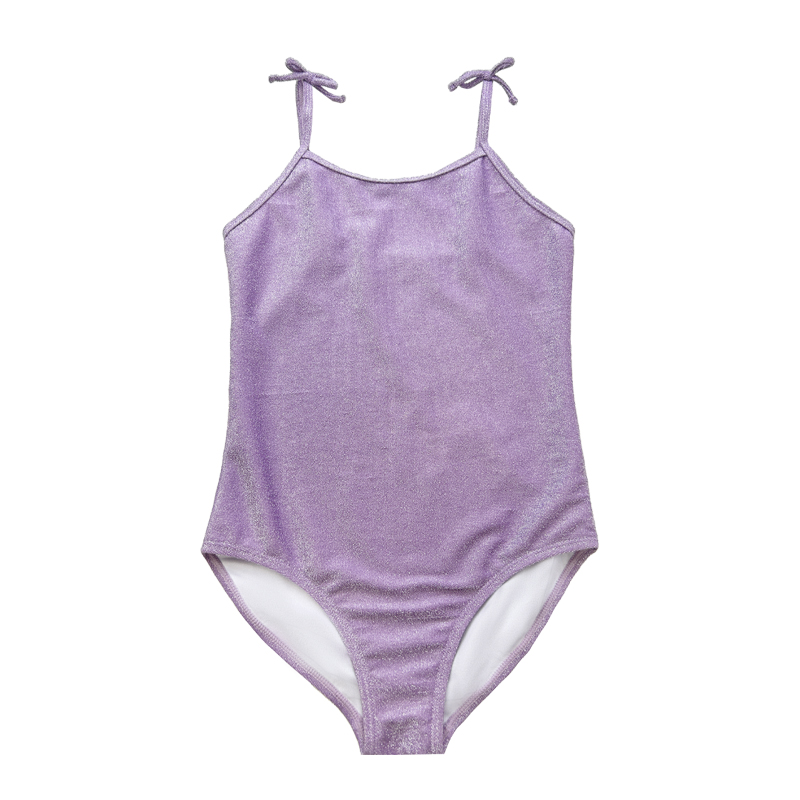 Traje de baño de una pieza de un alambre de plata de la proa de losniños púrpura